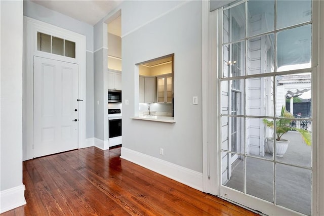 entryway featuring sink and dark wood-type flooring