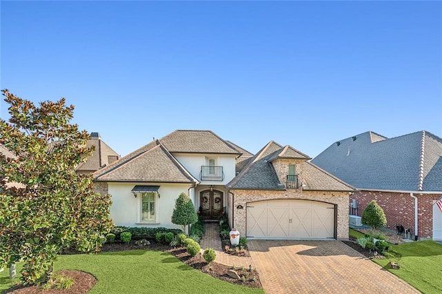 view of front of property with a garage and a front yard