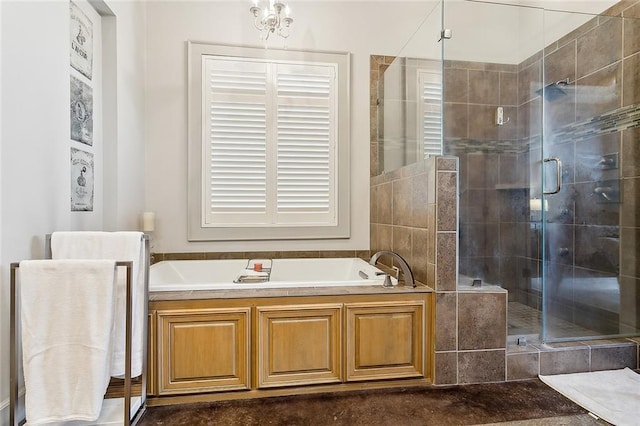 bathroom featuring plus walk in shower