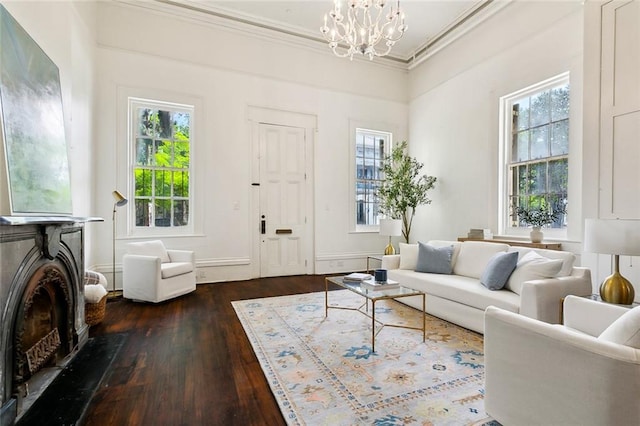 600 Esplanade Ave Unit 1, New Orleans, LA 70116 - living area with a chandelier, ornamental molding, and wood-type flooring