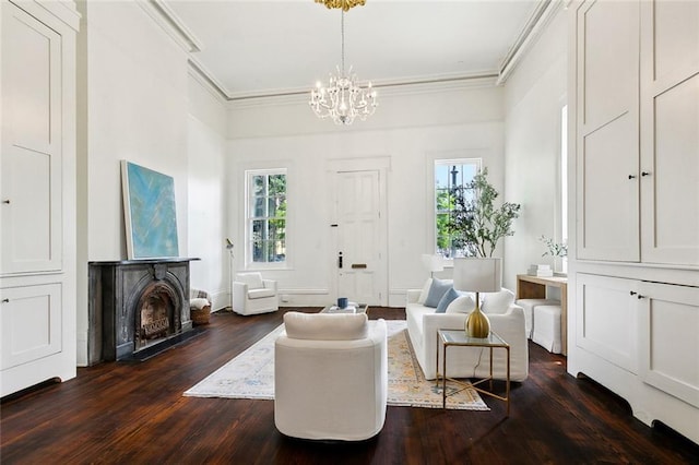 600 Esplanade Ave Unit 1, New Orleans, LA 70116 - living area featuring a chandelier, ornamental molding, and dark wood-style floors