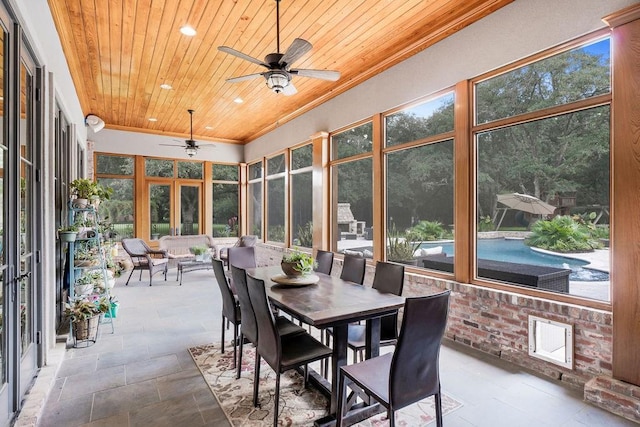 sunroom / solarium with wood ceiling