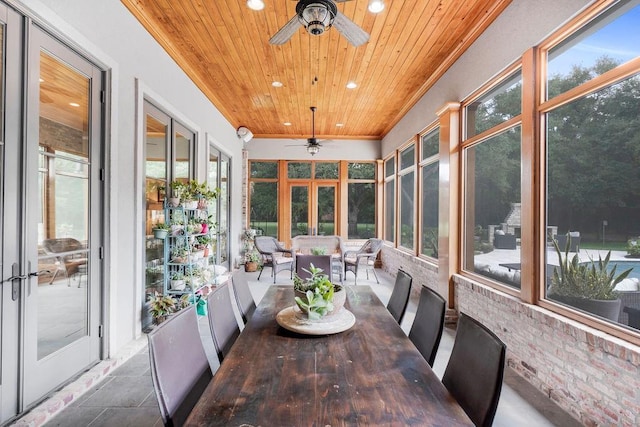 sunroom featuring wooden ceiling and a healthy amount of sunlight