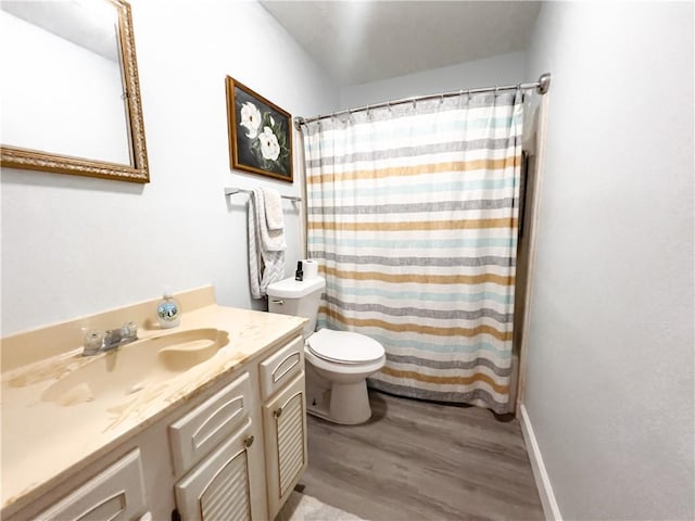 bathroom featuring hardwood / wood-style flooring, vanity, and toilet