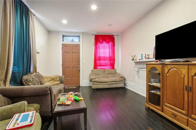 living room with dark hardwood / wood-style floors