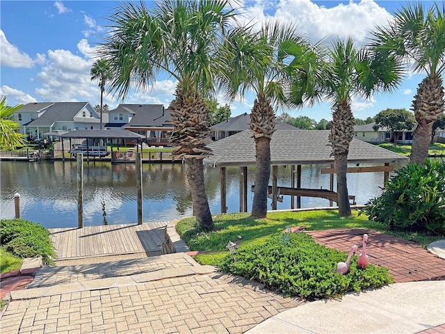 exterior space with a water view