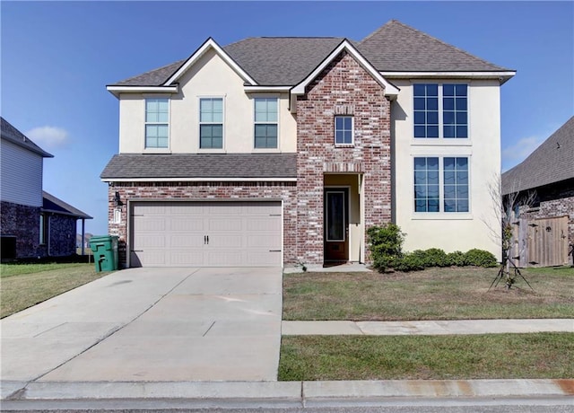 5572 Wake Reserve Rd, Slidell, LA 70461 - view of front facade featuring driveway, brick siding, a garage, a shingled roof, and central AC