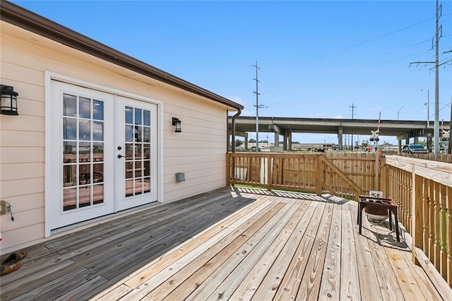 wooden deck with french doors