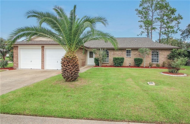 ranch-style house with a front lawn and a garage