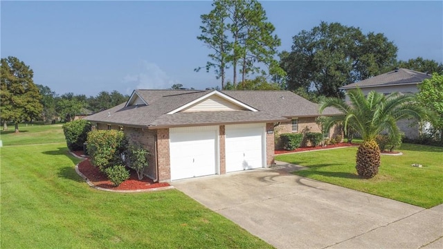 view of front of home with a garage and a front lawn