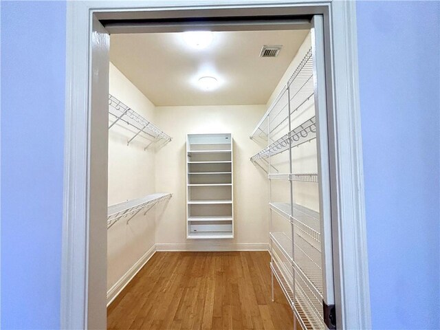 walk in closet with hardwood / wood-style floors