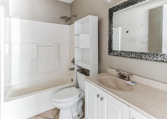 full bathroom featuring bathtub / shower combination, tile patterned flooring, vanity, and toilet