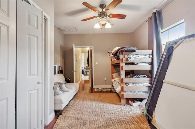 531-33 S Murat St, New Orleans, LA 70119 - bedroom with baseboards, visible vents, and a ceiling fan