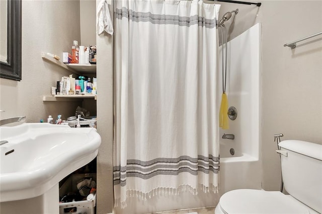 531-33 S Murat St, New Orleans, LA 70119 - bathroom featuring a sink, toilet, and shower / bath combination with curtain