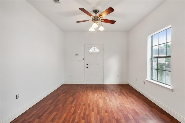 531-33 S Murat St, New Orleans, LA 70119 - foyer with a ceiling fan, visible vents, baseboards, and wood finished floors