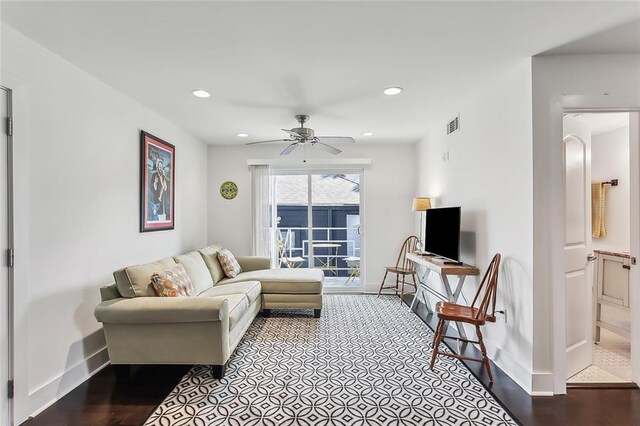 living room with ceiling fan