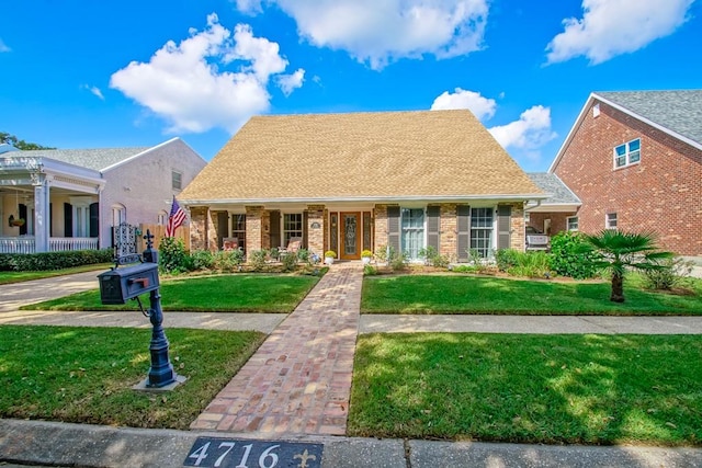 view of front of house with a front lawn and covered porch