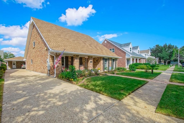 cape cod house featuring a front lawn and covered porch