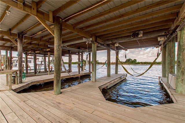 view of dock featuring a water view