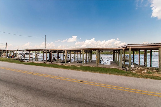 dock area with a water view