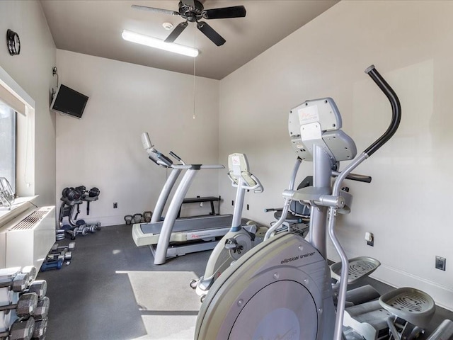 exercise area featuring ceiling fan