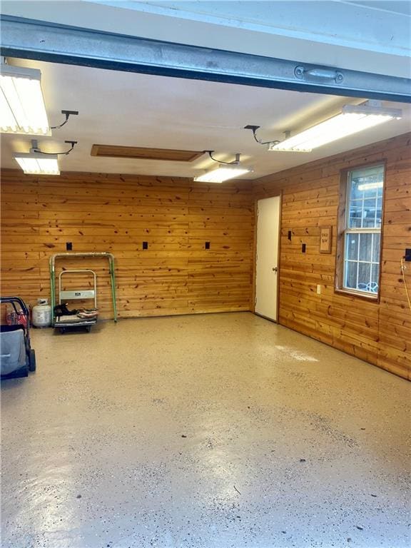 garage with wood walls