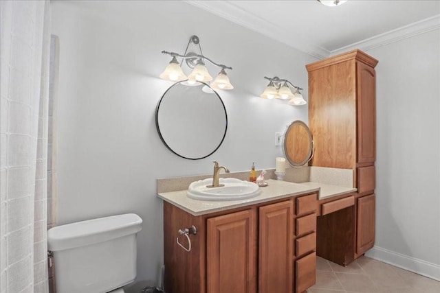 2016 Pelitere Cv, Chalmette, LA 70043 - bathroom featuring crown molding, vanity, tile patterned flooring, toilet, and baseboards