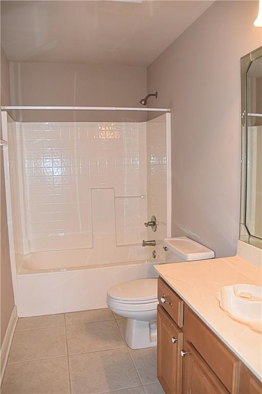 full bathroom with toilet, tub / shower combination, tile patterned flooring, and vanity