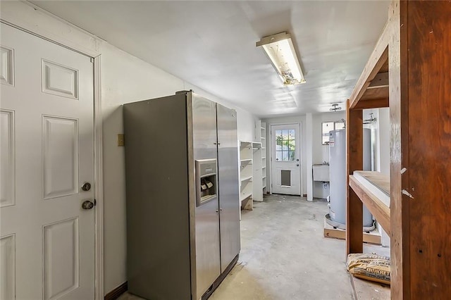 kitchen featuring stainless steel fridge with ice dispenser