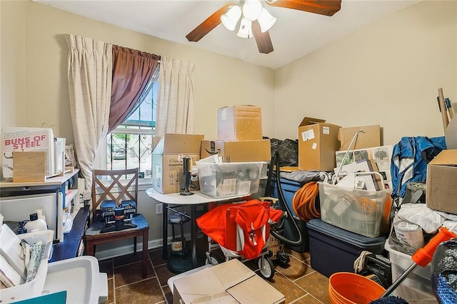 storage room with ceiling fan