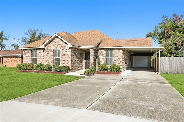 view of front of home featuring a front lawn and a carport