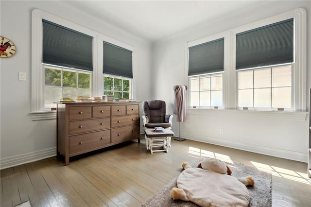 sitting room with light hardwood / wood-style flooring