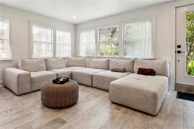 living room featuring light wood-type flooring