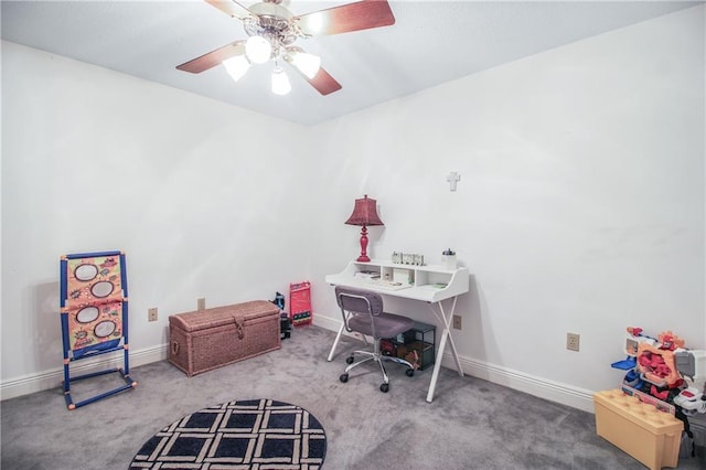 office featuring carpet flooring and ceiling fan