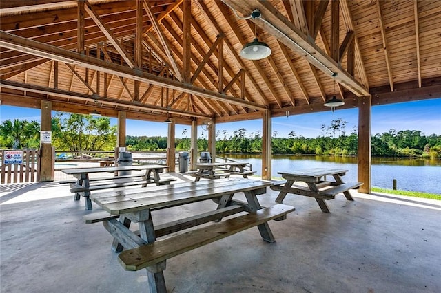 view of home's community featuring a gazebo and a water view