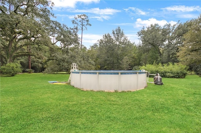 view of swimming pool with a lawn