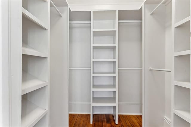 walk in closet with wood-type flooring