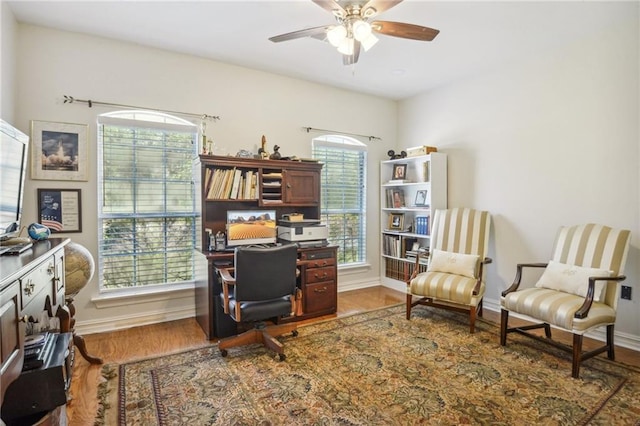10 Catalpa Trce, Covington, LA 70433 - office area featuring ceiling fan, wood finished floors, and baseboards