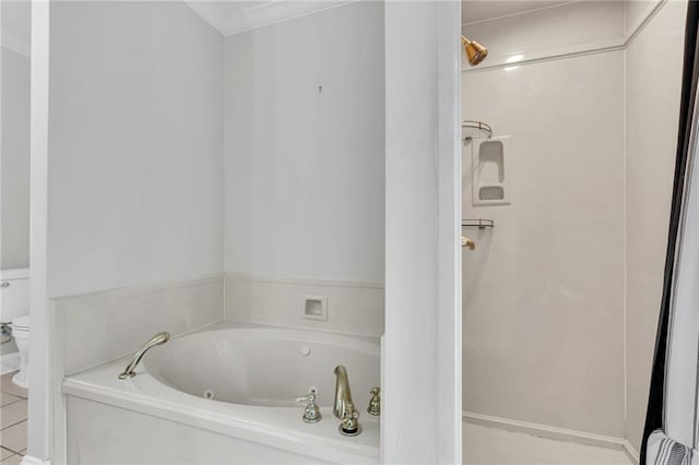 bathroom with toilet and separate shower and tub