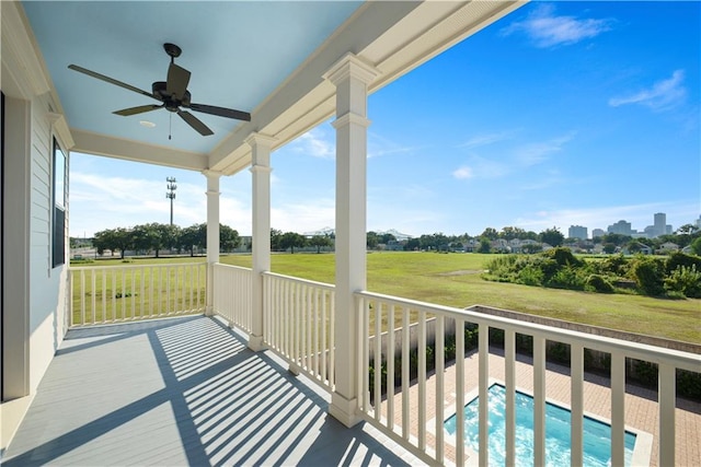 balcony with ceiling fan