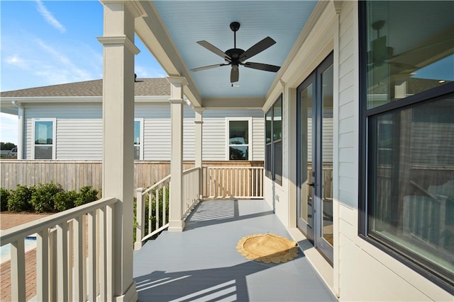 balcony with ceiling fan