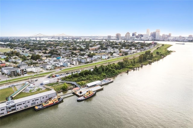 aerial view with a view of city and a water view