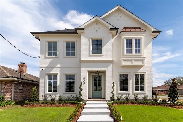 view of front facade featuring a front yard