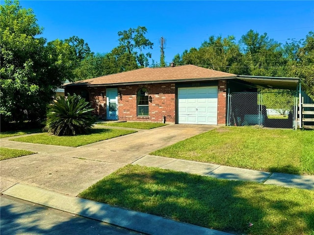 view of front facade with a carport, a garage, and a front yard