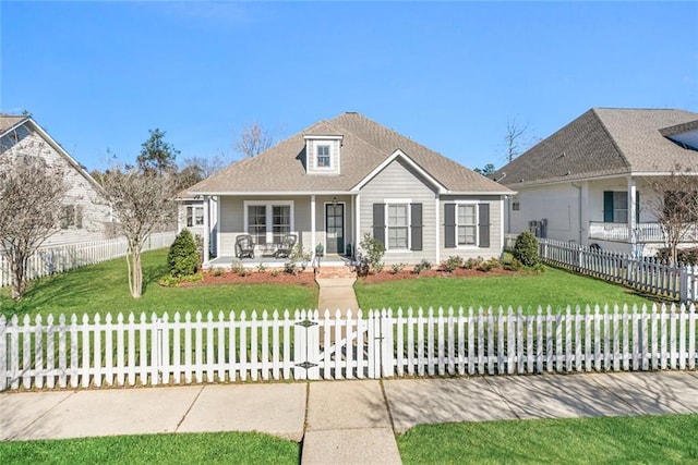 view of front of house featuring a porch and a front lawn