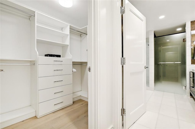 spacious closet featuring light hardwood / wood-style flooring