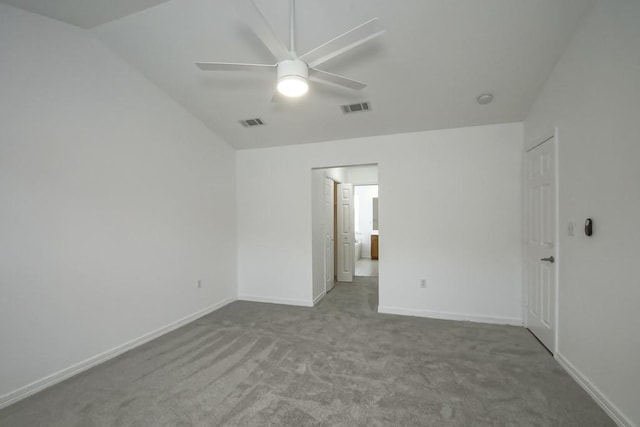 unfurnished bedroom with visible vents, baseboards, a ceiling fan, and carpet