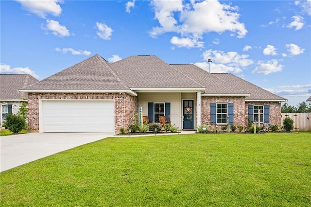 view of front facade featuring a garage and a front lawn