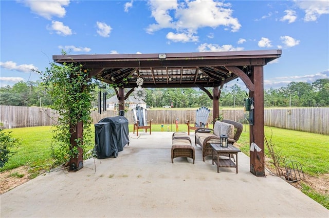 view of patio / terrace featuring area for grilling and a gazebo