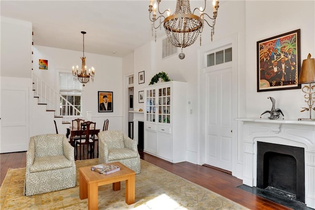 living room featuring dark hardwood / wood-style flooring